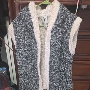 Women's Black and White Hooded Sweater Vest